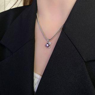 Rhinestone Pendant Alloy Necklace Xl1342 - Silver - One Size