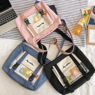 Transparent Panel Canvas Crossbody Bag / Bag Charm / Set