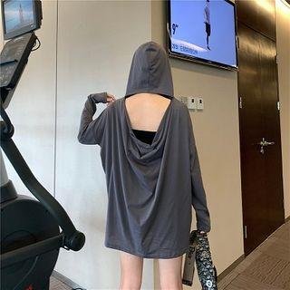 Plain Open-back Loose-fit Hoodie