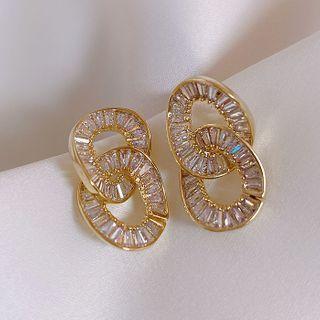 Chunky Chain Rhinestone Dangle Earring 1 Pair - Earring - Chain - Rhinestone - Gold - One Size