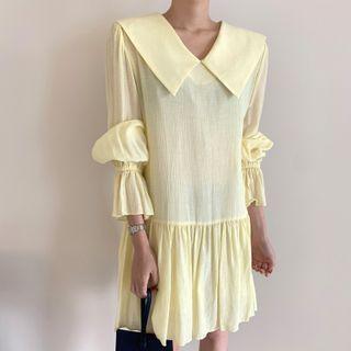 Flare-sleeve Chiffon Shift Dress