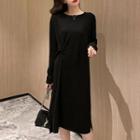 Long-sleeve Crinkled Midi T-shirt Dress