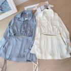 Set: Long-sleeve Cropped Blouse + Mini A-line Skirt