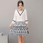 Set: Ruffle Blouse + Patterned A-line Skirt