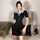 Short-sleeve Two-tone Polo Dress Black - One Size