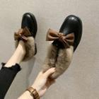 Furry Trim Bow Loafers