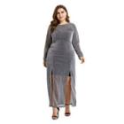 Plus-size Long-sleeve Glitter Maxi Sheath Dress