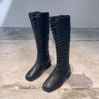 Block Heel Lace-up Over-the-knee Boots