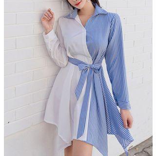 Long-sleeve Color-block Shirtdress