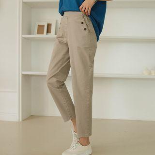 Button-detail Washed Baggy Pants