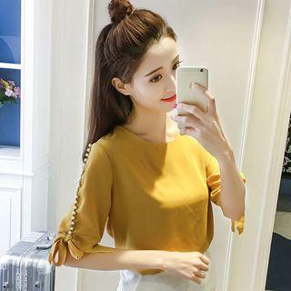 Faux-pearl Elbow-sleeve Top