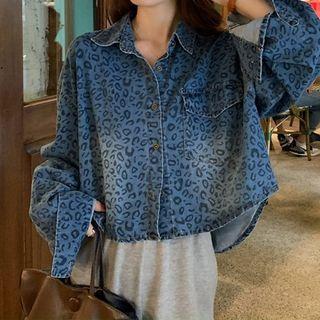 Leopard Denim Shirt Blue - One Size