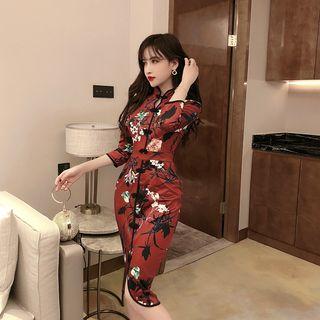 Elbow-sleeve Floral Sheath Qipao