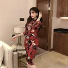 Elbow-sleeve Floral Sheath Qipao