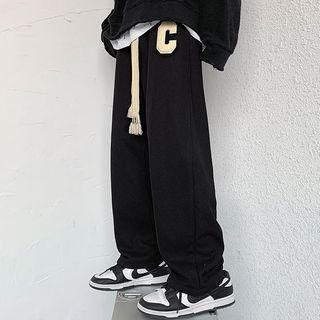 Lettering Embroidered Waffle Sweatpants