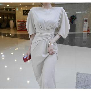 Balloon-sleeve Tie-waist Maxi Dress
