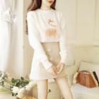 Set: Swan Applique Round Neck Sweater + Mini Skirt / Sweater