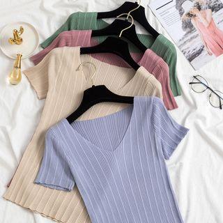 Knit V-neck Short-sleeve Top