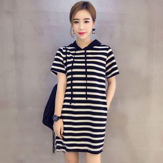 Striped Short Sleeve Hoodie Dress