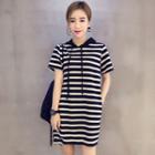Striped Short Sleeve Hoodie Dress