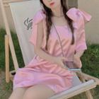 Lace-up Bow Sleeveless Dress Pink - One Size