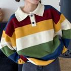 Striped Collared Sweater Stripe - One Size