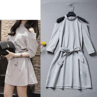 3/4-sleeve Cold Shoulder Mini A-line Dress