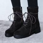 Genuine Leather Zipper Lace Up Short Boots