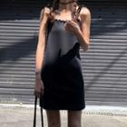 Sleeveless Plain Ruffled Mini Dress Black - One Size
