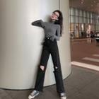Turtleneck Top / Ripped Straight-fit Jeans