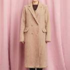 Notched-lapel Buttoned Faux-shearling Long Coat