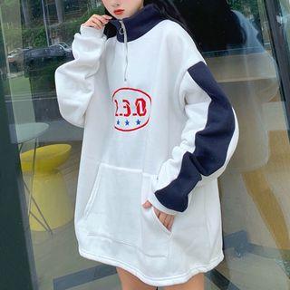 Embroidered Zip Placket Sweatshirt