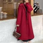 Button-up Long Coat / Long-sleeve Midi Shirtdress / Set