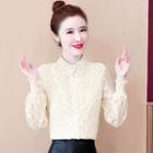 Long-sleeve Faux Pearl Lace Shirt