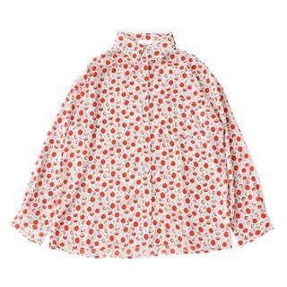 Long-sleeve Fruit Print Chiffon Shirt Red Lemon - White - One Size