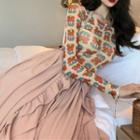 Flower Long-sleeve T-shirt / Midi A-line Skirt