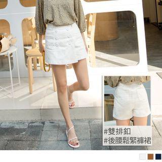 Asymmetric Hem Double-buttoned Skort