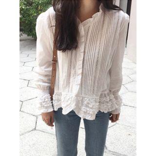 Frilled-trim Pintuck Detail Blouse