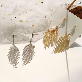 Alloy Leaf Faux Pearl Dangle Earring