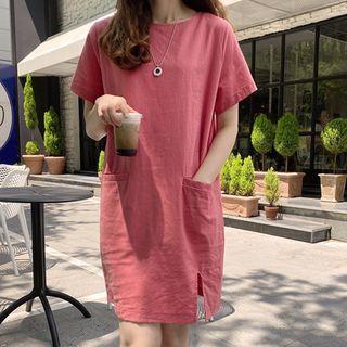 Pocket-detail Slit-side Linen Blend Dress