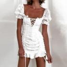 Square-neck Embroidered Mini Dress