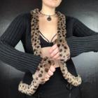 Long Sleeve Furry-trim Leopard Print Cardigan