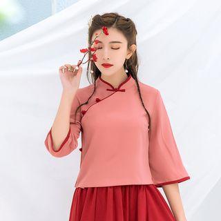 Traditional Chinese Elbow-sleeve Frog Buttoned Top