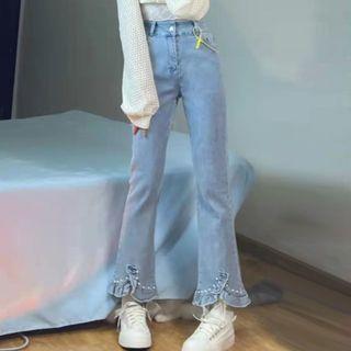 Faux Pearl Trim Bootcut Jeans