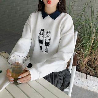 Polo Collar Mock Two-piece Embroidered Pullover