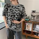 Leopard Print Short-sleeve Sweater