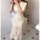 Short-sleeve Slim Fit Crochet Lace Panel Dress