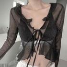 Long Sleeve See-through Ruffled-trim Crop Coverup