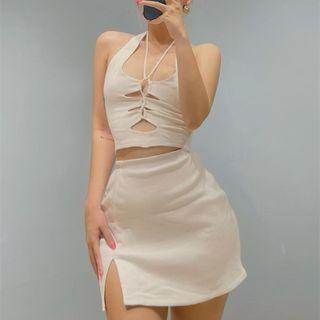 Set: Halter Crop Tank Top + Mini Pencil Skirt