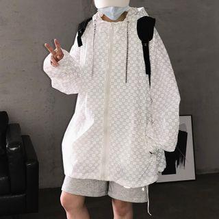 Long-sleeve Print Zipped Hooded Jacket